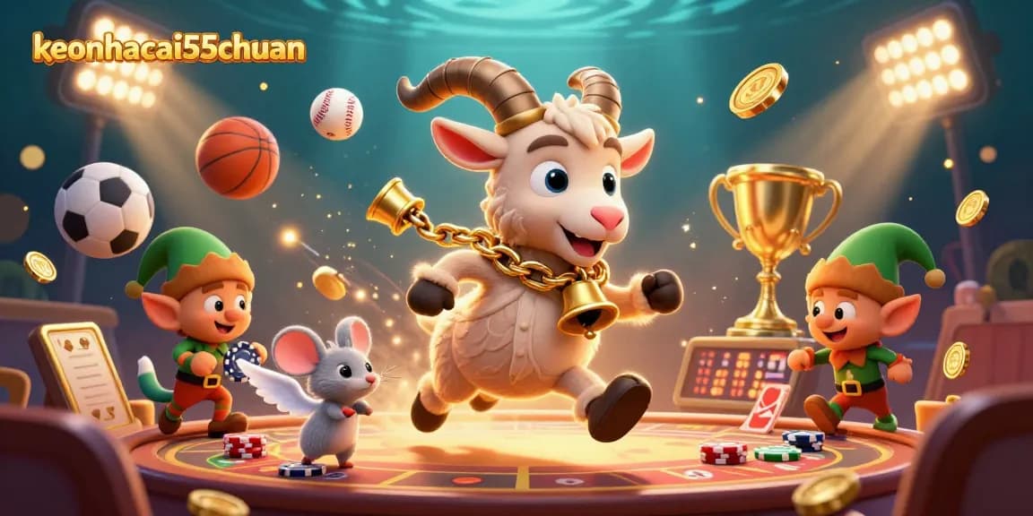 Action-packed scene showing keonhacai55chuan featuring cartoon Krampus in a holiday horror casino with thieves and sports betting elements.