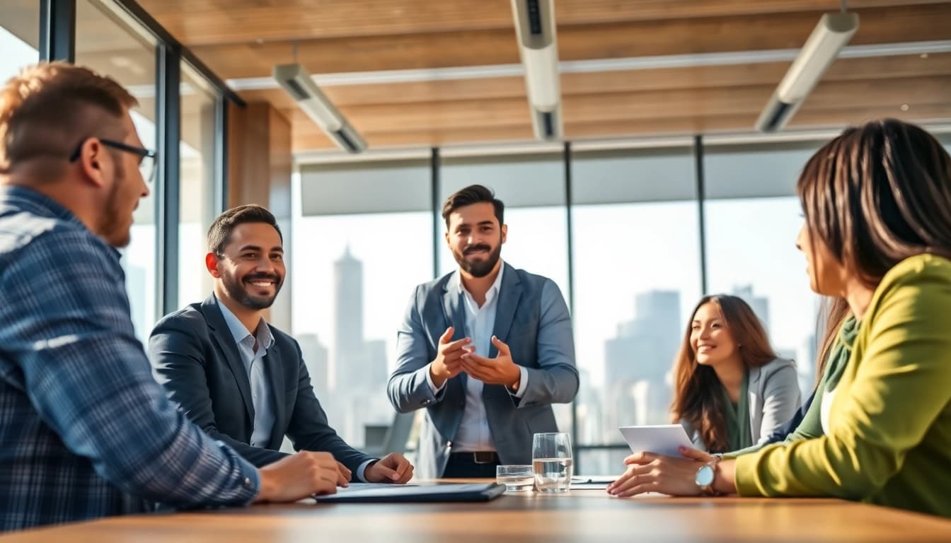 Headhunter Ingenieure in einem modernen Büro bei einer engagierten Diskussion.