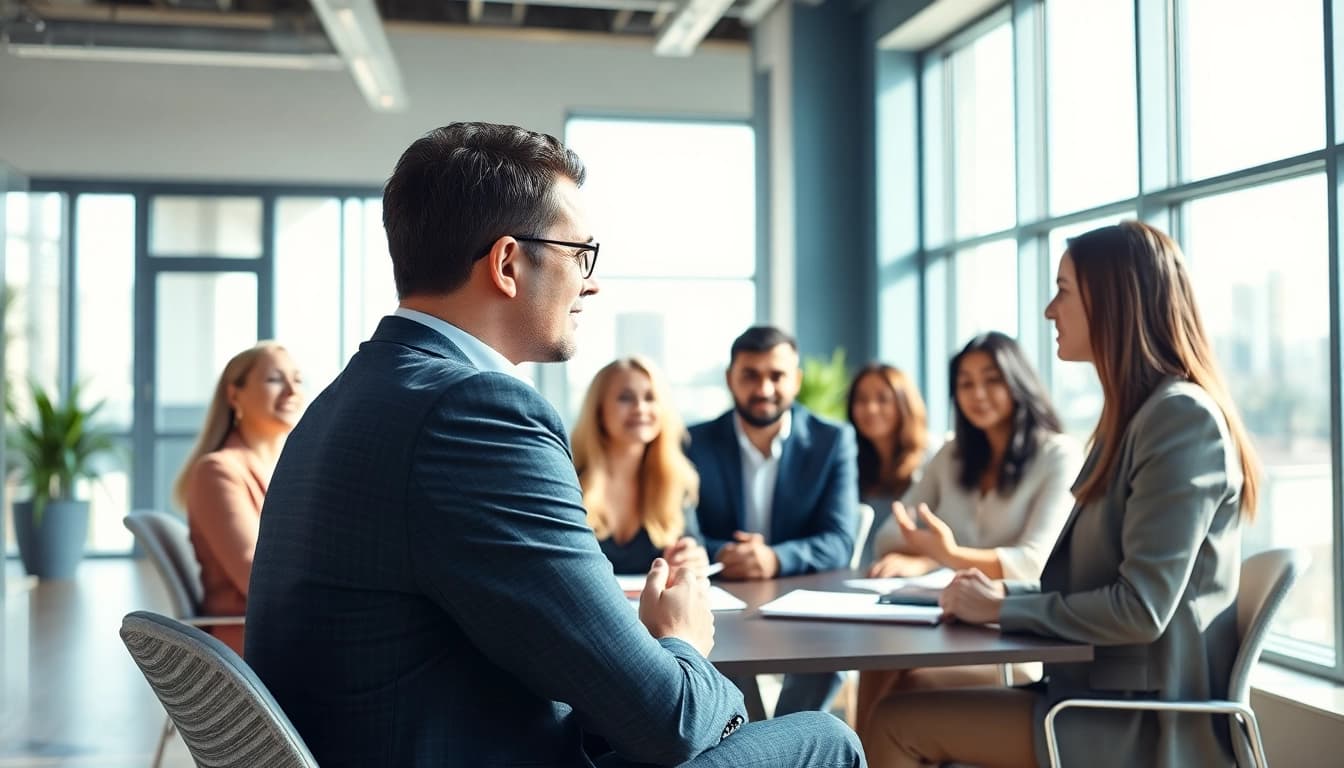 Headhunter Schweiz führt Interviews mit Kandidaten in modernem Büro.
