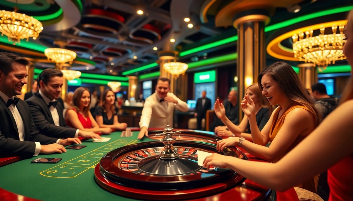 Spannende Casino-Atmosphäre auf casinospiele.de mit Kartenspielen und Gewinnern.