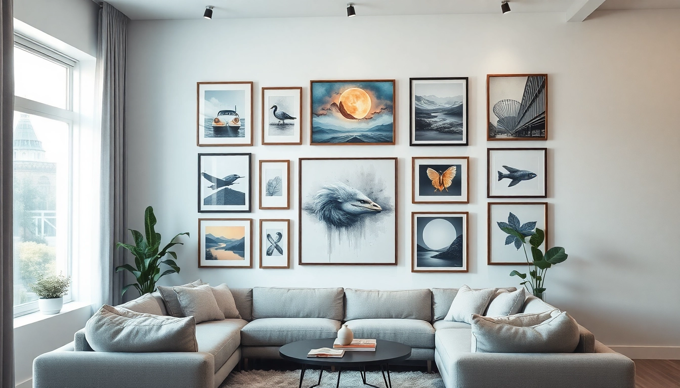 Inspirierende wandbilder, die perfekt in einem modernen Wohnzimmer platziert sind.