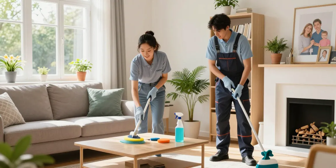Professional cleaner providing unterhaltsreinigung bern in a bright living room, showcasing a well-kept home.