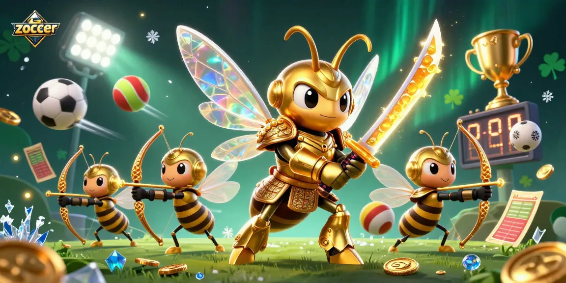 Zoccer sports betting action featuring vibrant 3D illustration of a golden hornet and sports balls