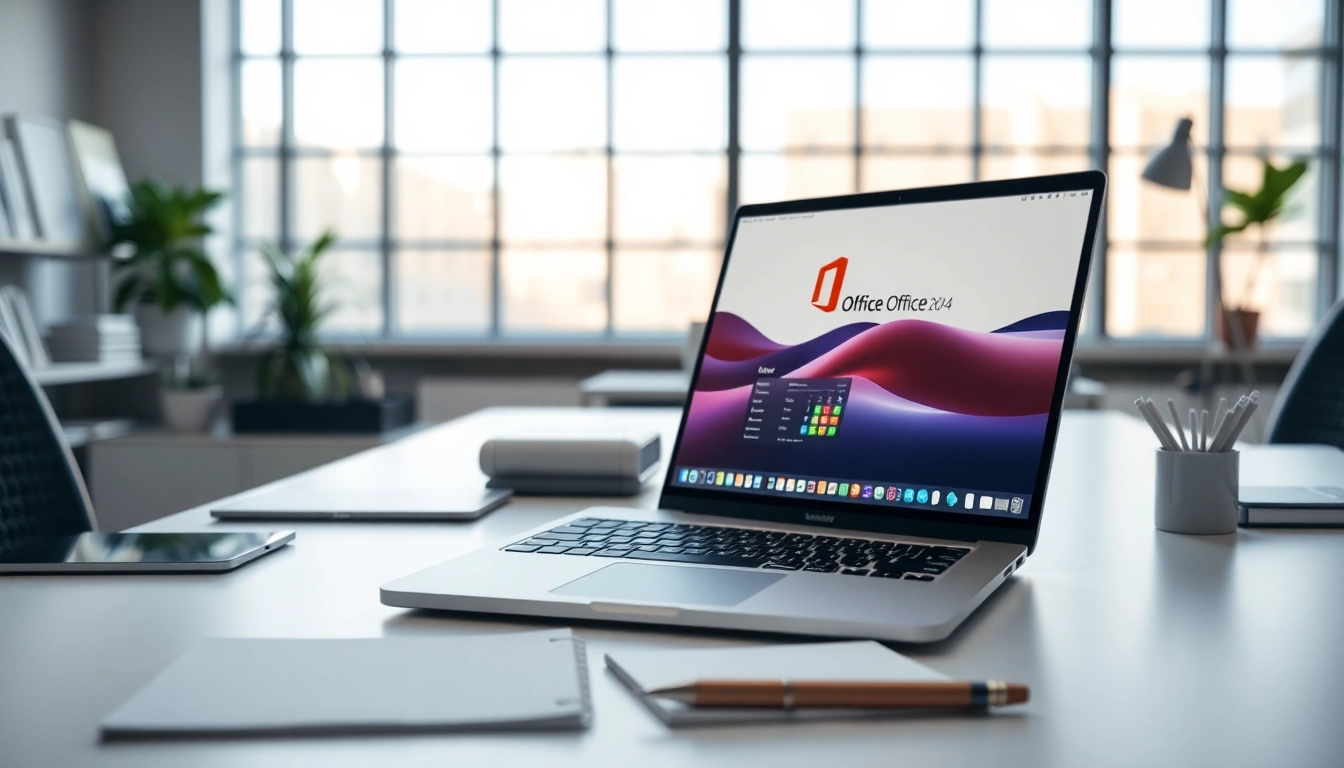 Verwenden Sie Microsoft Office Mac 2024 Business Edition in einem modernen Arbeitsplatz mit elegantem Ambiente.