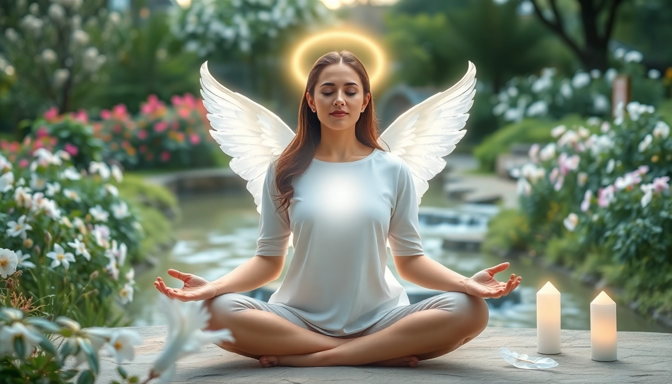 Engelarbeit lernen zur Förderung spiritueller Verbindung in einem meditativen Garten.
