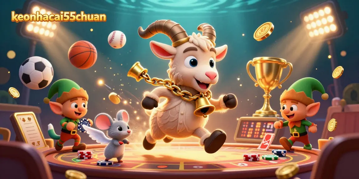 Action-packed scene showing keonhacai55chuan featuring cartoon Krampus in a holiday horror casino with thieves and sports betting elements.