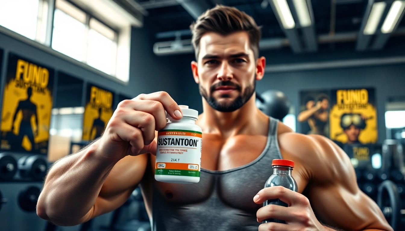 Sustanon 250 kaufen: Fitness-Trainer zeigt Anwendung von Sustanon 250 im Fitnessstudio.