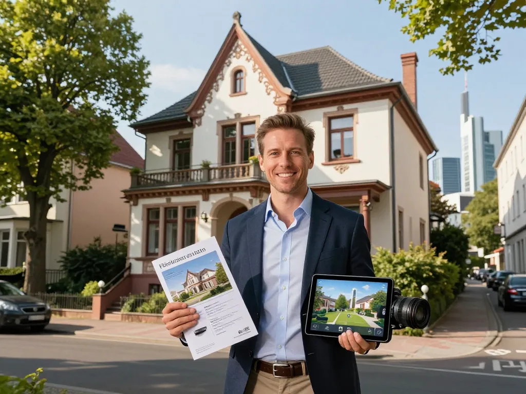 Immobilienmakler Frankfurt Dornbusch präsentiert eine schöne Villa in einem lebhaften städtischen Umfeld.