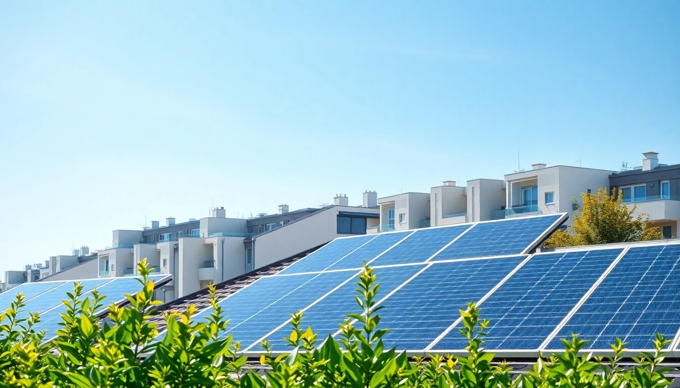 Installieren von Pv anlagen wien auf modernen Dächern in Wien mit strahlendem Sonnenlicht.