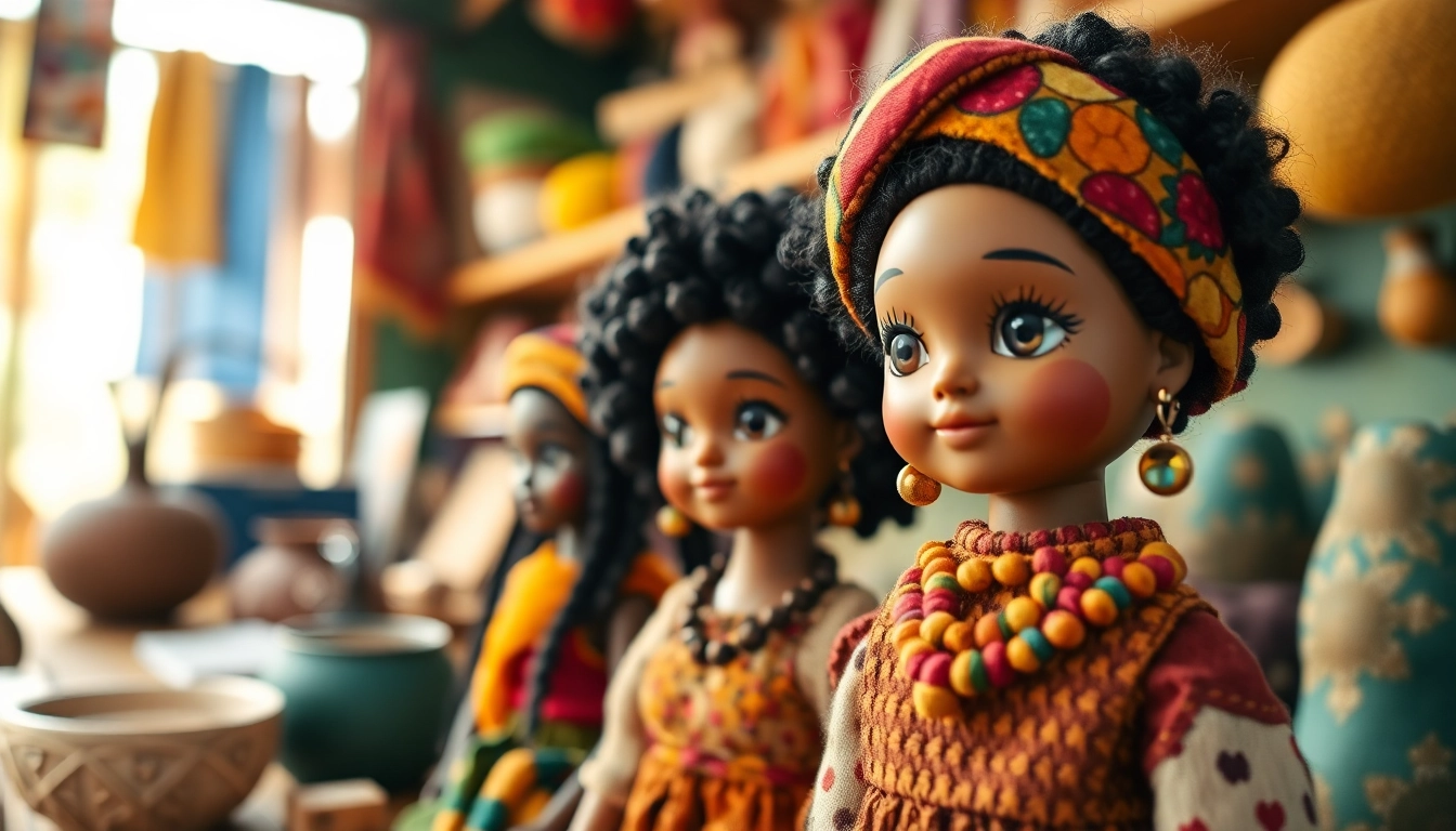 Gestalten von Gutdolls, die vielfältige Kulturen repräsentieren, in einer einladenden Umgebung.