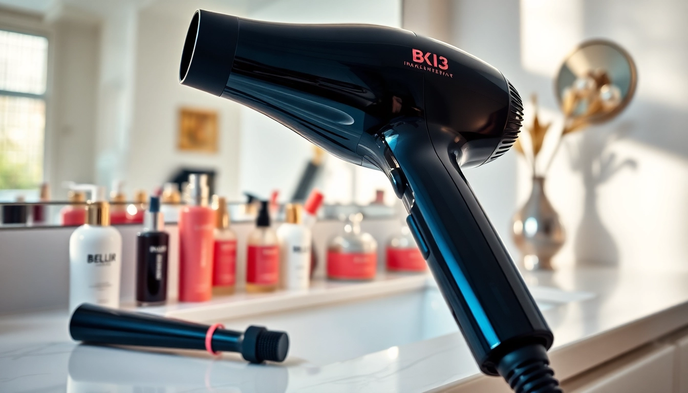 Die laifen se Haartrockner glänzen wunderschön auf einem modernen Schminktisch.