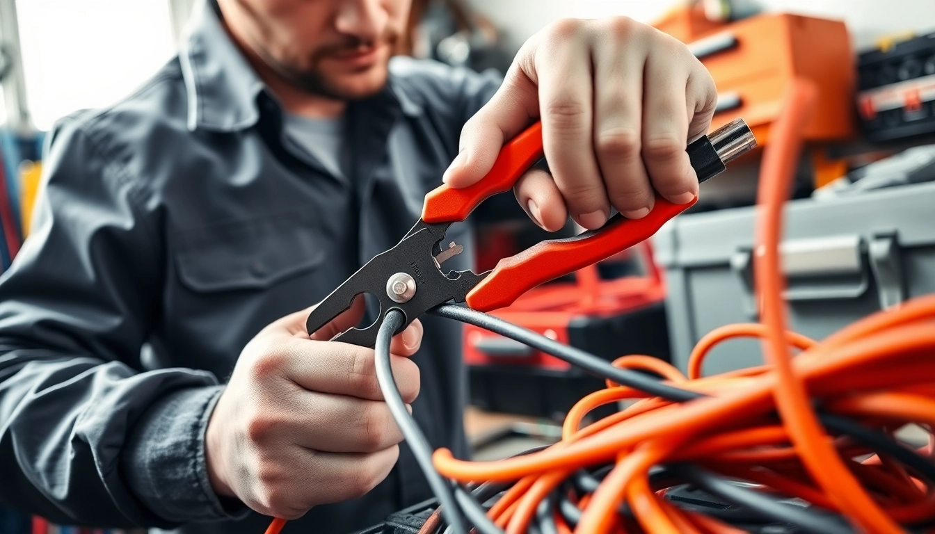 Knipex Kabelmesser in action, demonstrating precision and efficiency while cutting cables.