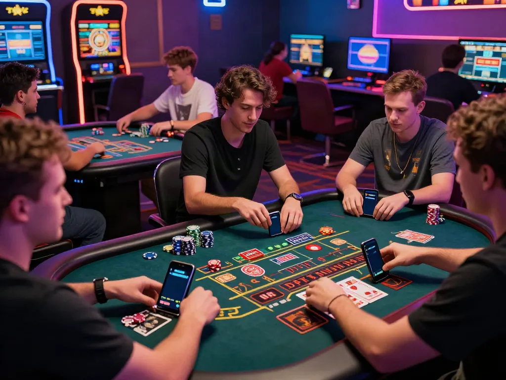 Engaged players enjoying TA88 online casino games in a vibrant atmosphere.