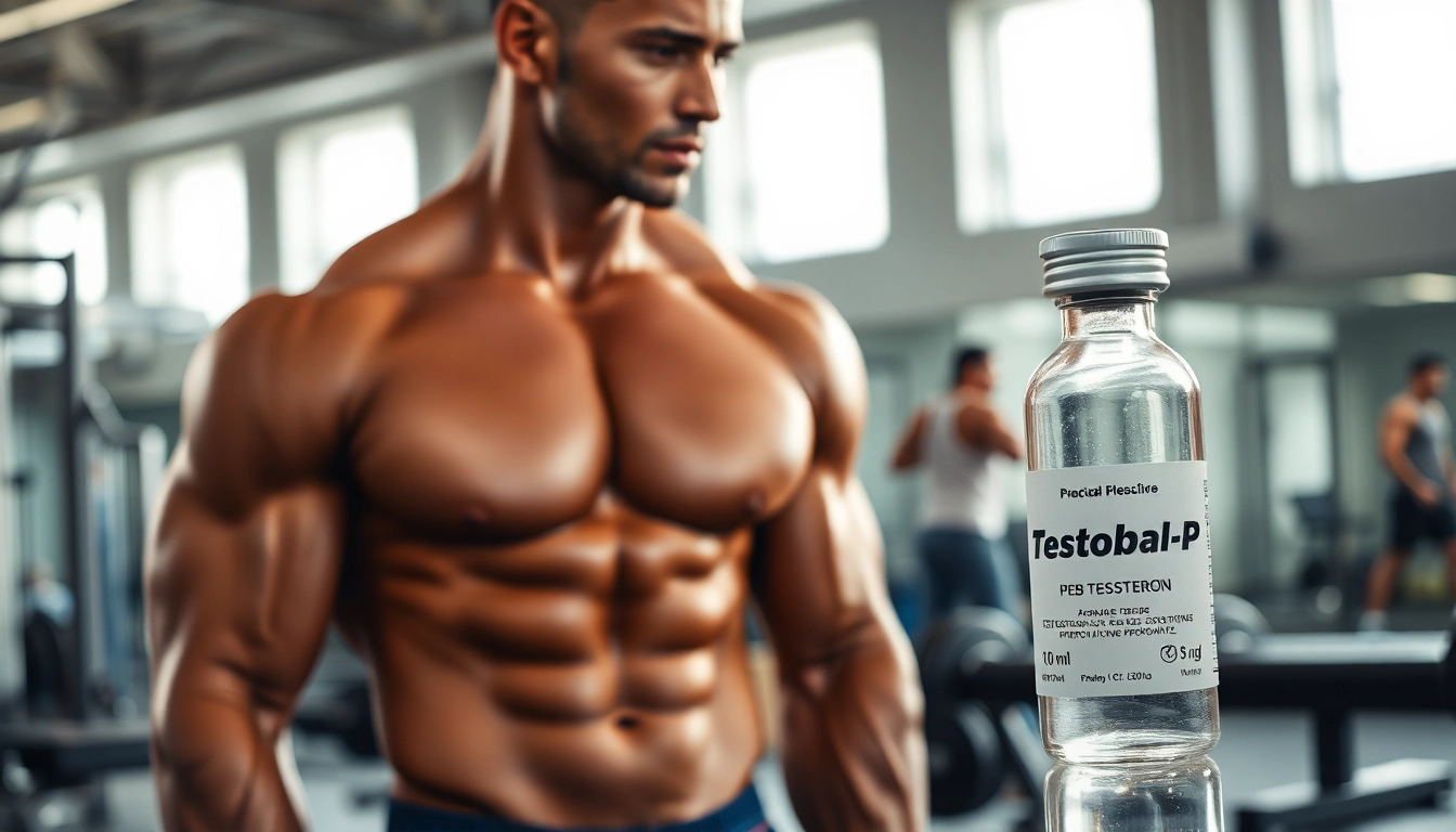 Testobal-P Testosteron Propionate displayed prominently, showcasing fitness and muscle development.