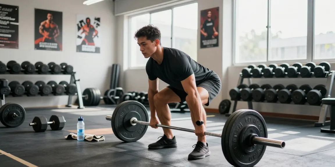 Person im Anabolika Shop beim Training mit Gewichten, motivierende Umgebung für Muskelaufbau