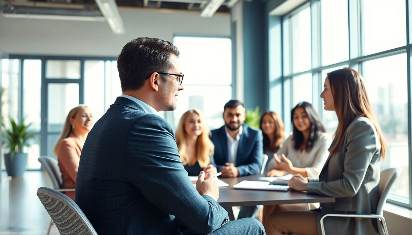 Headhunter Schweiz führt Interviews mit Kandidaten in modernem Büro.