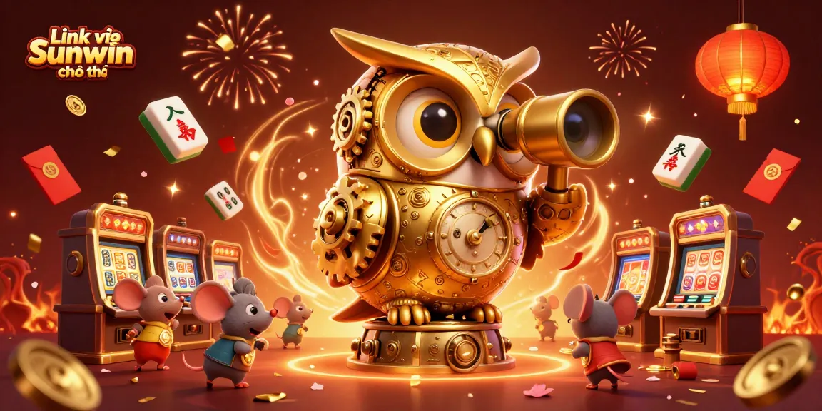 Experience the vibrant action of Link vào Sunwin chính thức with a 3D golden owl and lively casino elements.