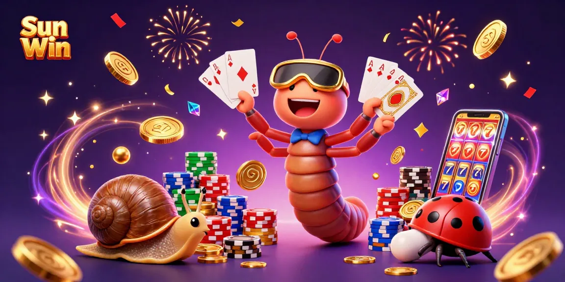 Engage in thrilling casino action with Sun Win's vibrant illustration of a dynamic dealer, chips, and games.