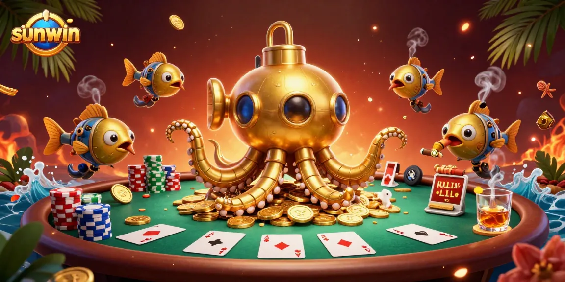 Engage in thrilling gameplay with sunwin's vibrant poker scene featuring a kraken submarine.